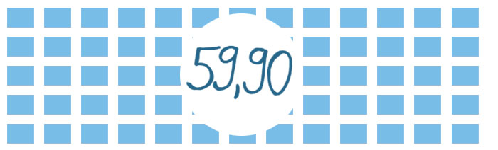 eine Fläche aus vielen blauen eckigen Bausteinen. In der Mitte steht "59,90"