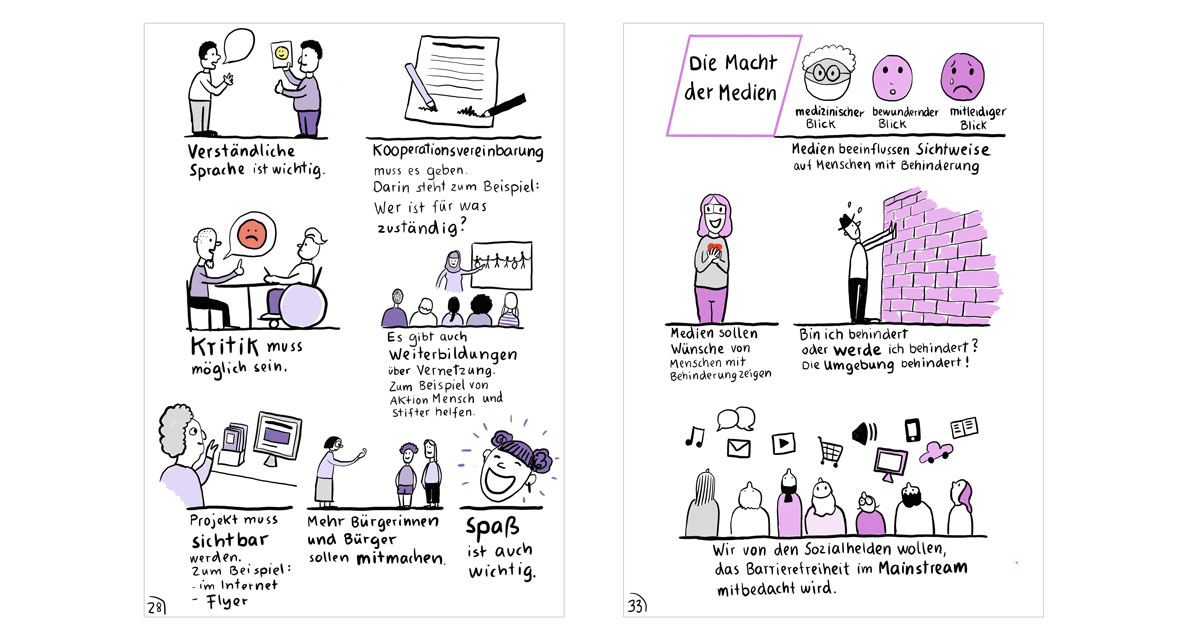 Die Macht der Medien: Medien beeinflussen Sichtweise auf Menschen mit Behinderung. Medizinischer, bewundernder und mitleidiger Blick. Medien sollen Wünsche von Menschen mit Behinderung zeigen. Bin ich behindert oder werde ich behindert? Die Umgebung behindert! Wir von den Sozialhelden wollen, dass Menschen mit Behinderung im Mainstream erscheinen.