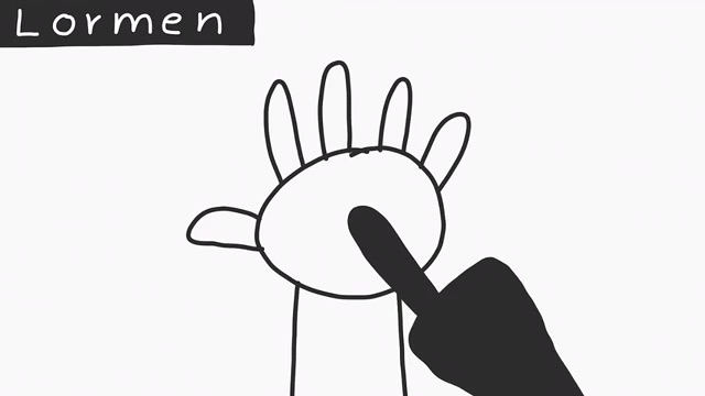Strichzeichnung: eine Hand bewegt sich auf der Handfläche einer anderen Person.