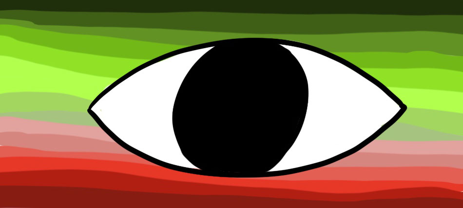 Roter und grüner Hintergrund und ein Auge
