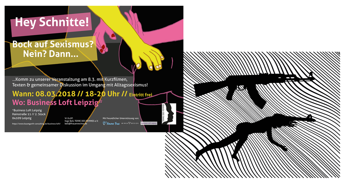 Zwei Bilder. Bild 1: Poster mit Titel